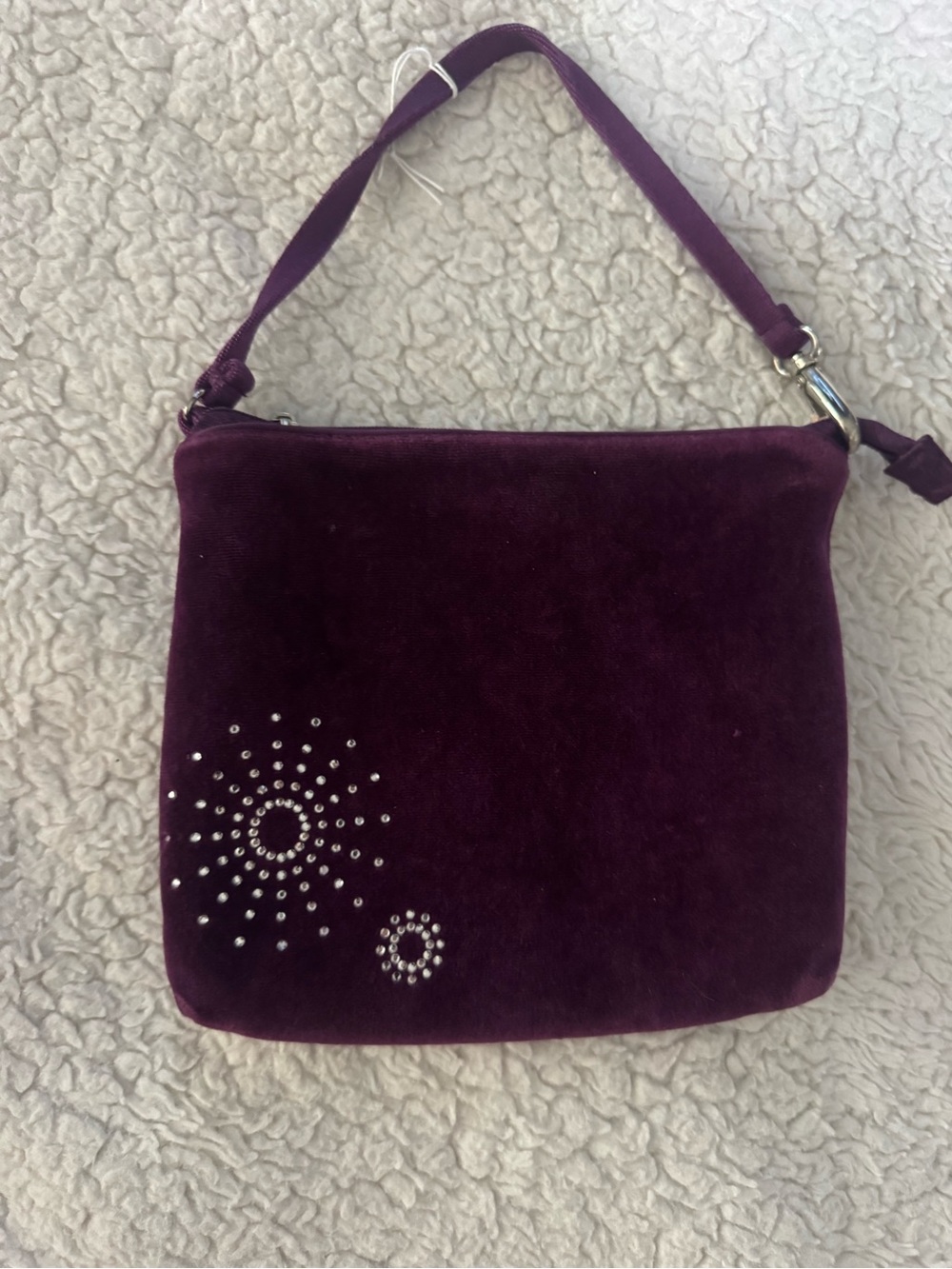 Plush Purple Velvet Shoulder Bag with Studded Starburst Detail